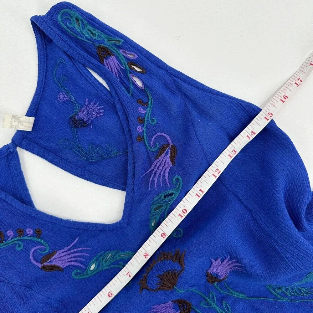 Free People Adelaide Embroidered Shift Mini Dress Ocean Blue Size XS - Picture 10 of 12